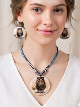 Fashion Owl Print Necklace and Earrings Set